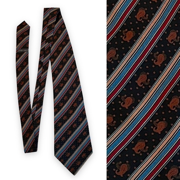 Vintage Giorgio Armani 100% Silk made in Italy Stripes Paisley Dots - Picture 1 of 5